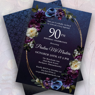 Invitación Moody Purple Flowers 90 cumpleaños