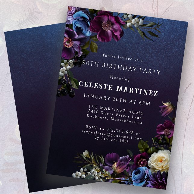Invitación Moody Purple Flowers 90 cumpleaños (Subido por el creador)