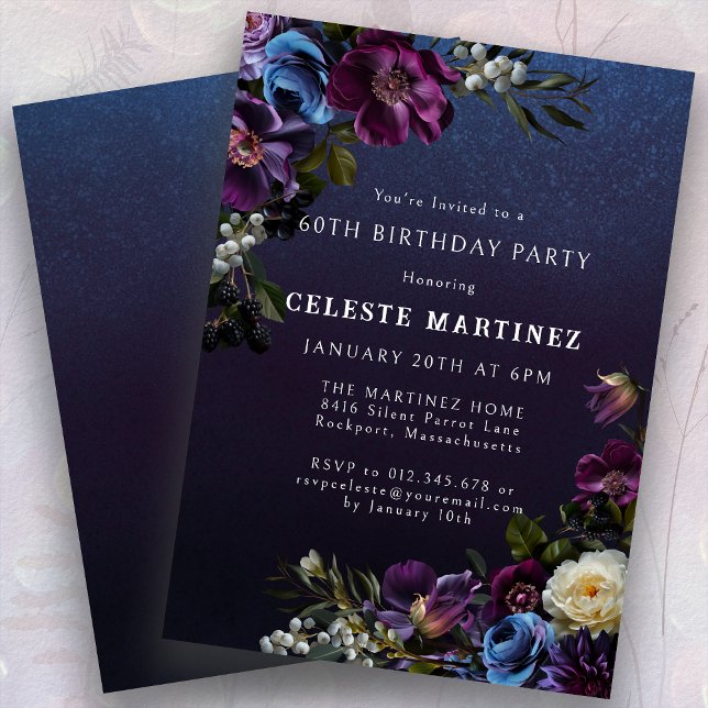 Invitación Moody Purple Flowers Fiesta de cumpleaños número 6 (Subido por el creador)