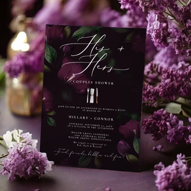 Invitación Moody Purple His & Hers Calligraphy Couples Shower (Subido por el creador)