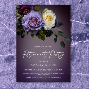Invitación Moody Purple & Lavender Fiesta de Jubilación Flora