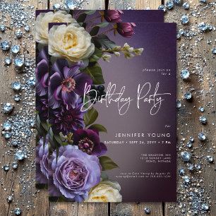 Invitación Moody Purple & Lavender Floral Moderno Cumpleaños