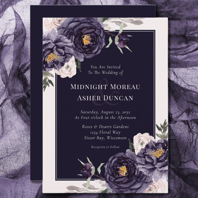 Invitación Moody Purple Rosas Boda Floral (Subido por el creador)