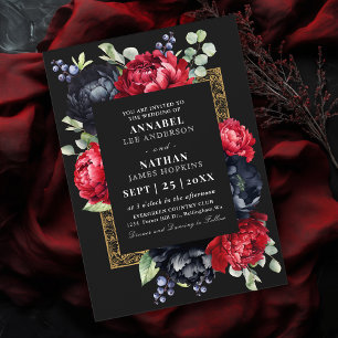 Invitación Moody Red y Black Elegent Boda Floral