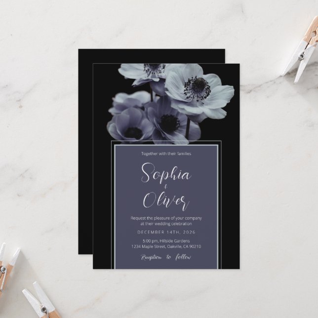 Invitación Moody Romántico Boda gótico floral oscuro (Anverso/Reverso In Situ)
