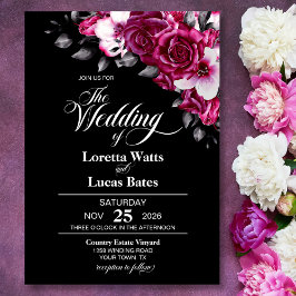 Invitación Moody Rosa Rosa Floral Negro Boda