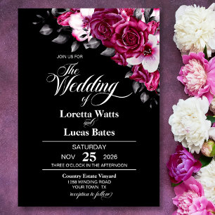 Invitación Moody Rosa Rosa Floral Negro Boda