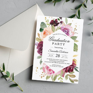 Invitación Moody & Rustic Burgundy Watercolor Floral Frame In