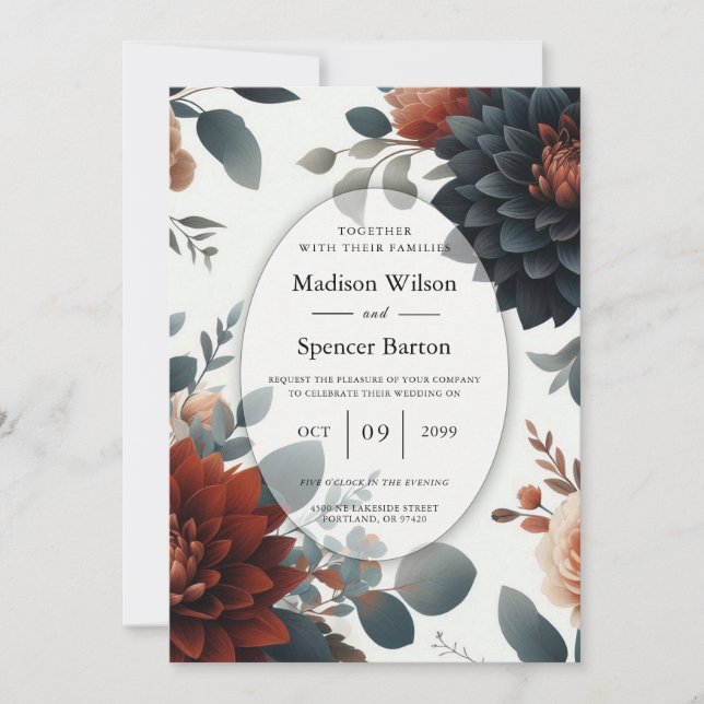 Invitación Moody Rustic Fall Florals Wedding (Anverso)
