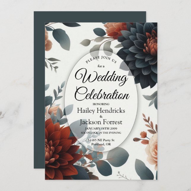 Invitación Moody Rustic Fall Florals Wedding (Anverso / Reverso)