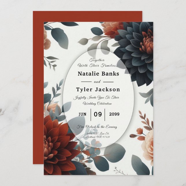 Invitación Moody Rustic Fall Florals Wedding (Anverso / Reverso)