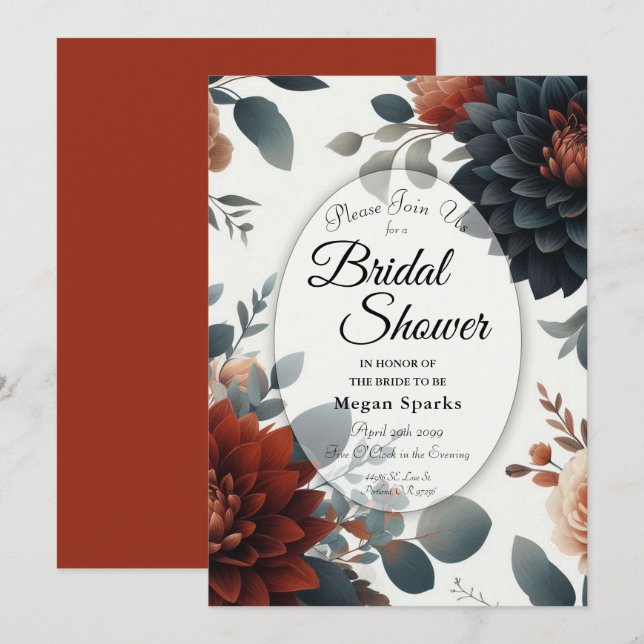 Invitación Moody Rustic Fall Florines Boda Bridal Shower (Anverso / Reverso)