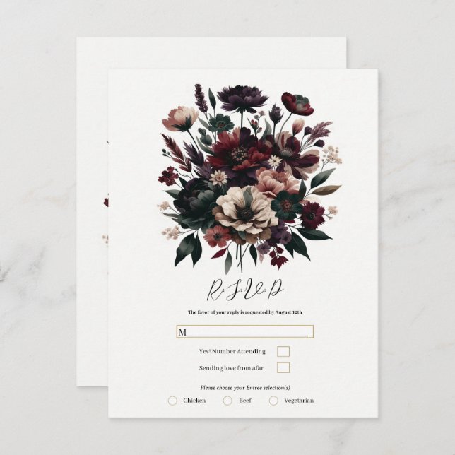 Invitación Moody Rustic Garden Florals Bohemia RSVP (Anverso / Reverso)