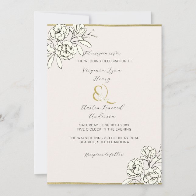 Invitación Moody Smoked Gold Ampersand (vertical) (Anverso)