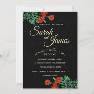 Invitación Moody Starry Night Crimson Roses Invitation