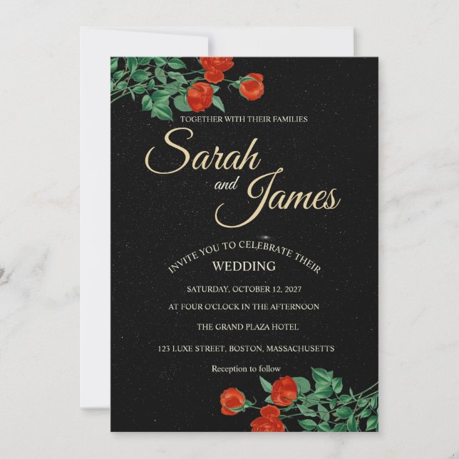 Invitación Moody Starry Night Crimson Roses Invitation (Anverso)