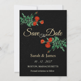 Invitación Moody Starry Night Crimson Roses Save the Date