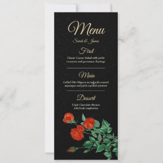 Invitación Moody Starry Night Crimson Roses Wedding Menu Card
