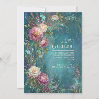 Invitación Moody Teal Watercolor Romantic Peony Wedding