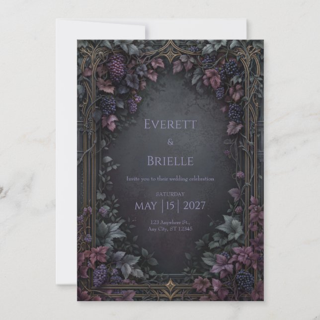 Invitación Moody Vineyard Gothic Gold Filigree Frame Wedding (Anverso)