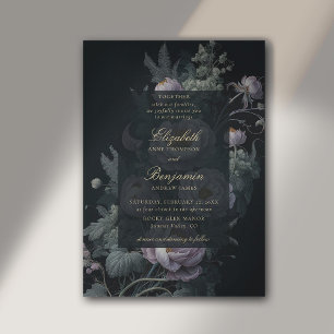 Invitación Moody Vintage Lilac Peony Floral Elegante Boda