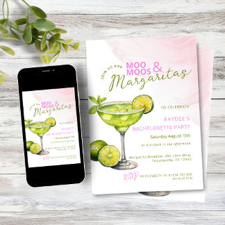 Invitación MooMoos & Margaritas Pink Bachelorette Party