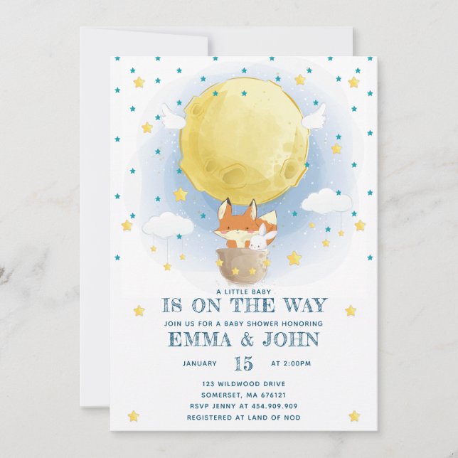 Invitación Moon Air Balloon Baby Shower (Anverso)