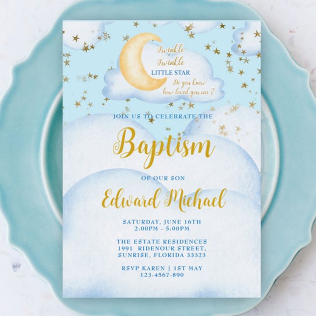 Invitación Moon and Stars Baby Boy Baptism (Subido por el creador)