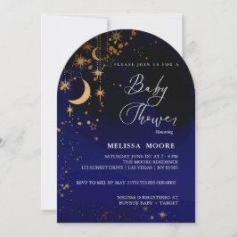 Invitación Moon And Stars Baby Shower Royal Blue