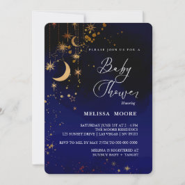 Invitación Moon And Stars Baby Shower Royal Blue