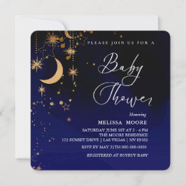 Invitación Moon And Stars Baby Shower Royal Blue Square