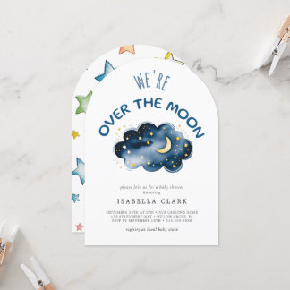 Invitación Moon and Stars Baby Shower We're Over the Moon