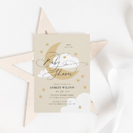 Invitación Moon and Stars Beige Elegant Script Baby Shower