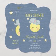 Moon and Stars Cuke Elephant Blue Baby Shower