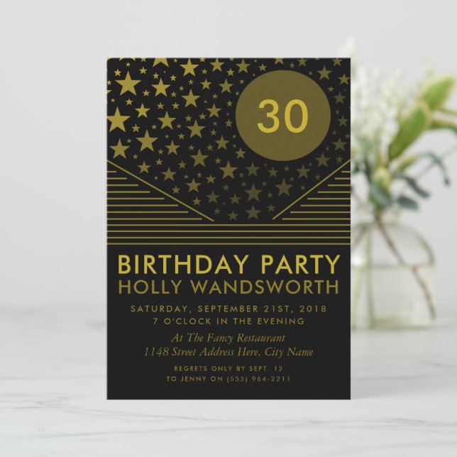 Invitación Moon and Stars, la fiesta de los cumpleaños dorado (Anverso de pie)