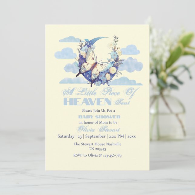 Invitación Moon azul Pequeña pieza del cielo envió ducha de b (Anverso de pie)