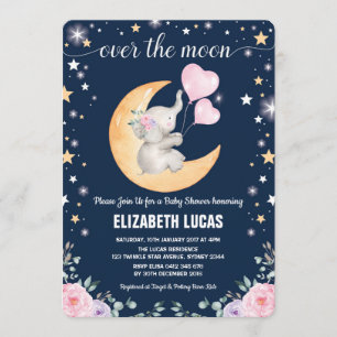 Invitación Moon Baby Shower / Girly Elephant Twinkle Star