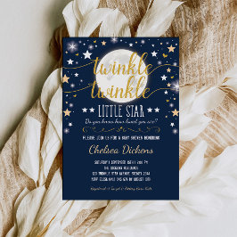 Invitación Moon Baby Shower Twinkle Little Star Navy Gold