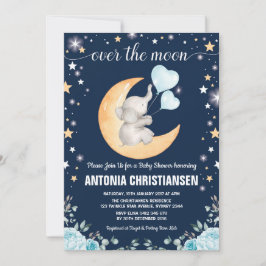 Invitación Moon Baby Shower / Twinkle Star Elephant Baby Boy