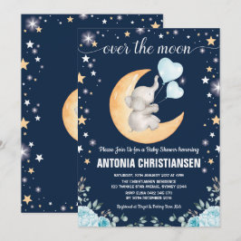 Invitación Moon Baby Shower / Twinkle Star Elephant Baby Boy