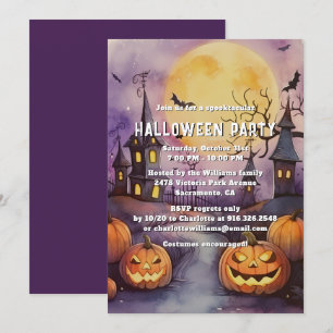 Invitación Moon Bats Jack O’Lanterns Halloween Party