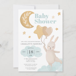 Invitación Moon Bunny Balloons Neutral Baby Shower