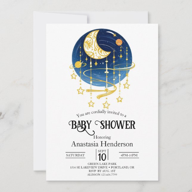 Invitación Moon Calling Stars Baby Shower (Anverso)