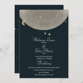 Invitación Moon Constellation Gold Boda azul celeste