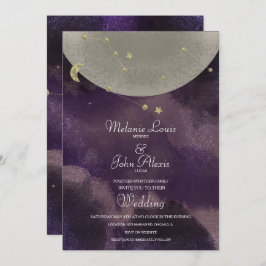 Invitación Moon Constellation Gold Boda celeste morado