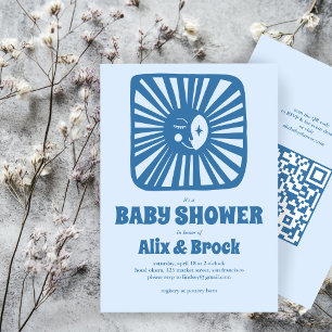 Invitación Moon Glow Boho Moderno Personalizado Cute QR Baby 