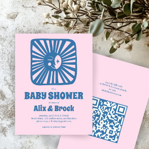Invitación Moon Glow Boho Moderno Personalizado Cute QR Baby