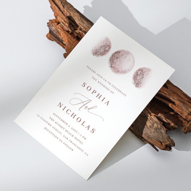 Invitación Moon mística rosada de Rubor | Elegante Boda fotog (Subido por el creador)