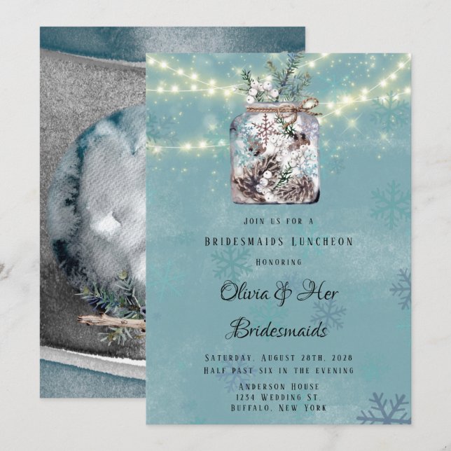 Invitación Moon Moon Mason Jar Bridesmaid Luncheon, Lechuza d (Anverso / Reverso)