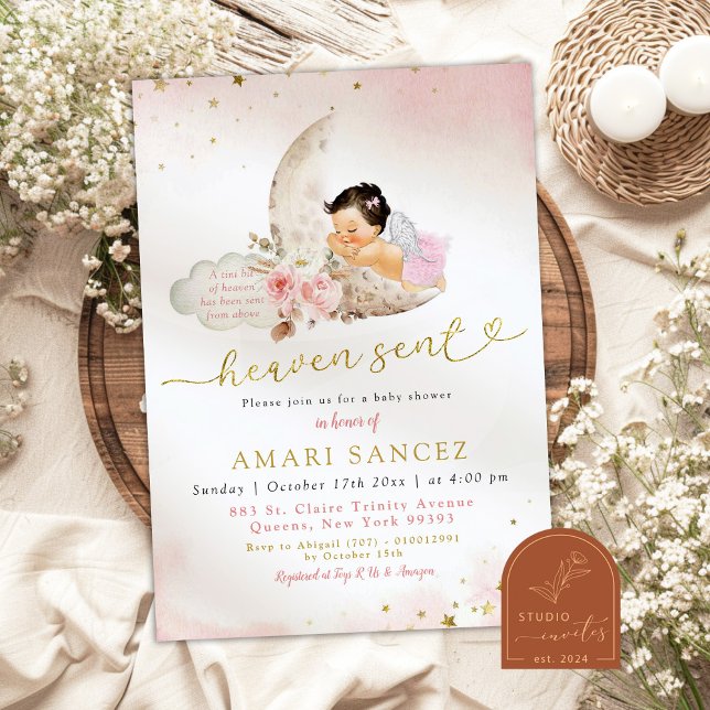 Invitación Moon Pink Boho Chica mexicano Angel Baby Shower (Subido por el creador)